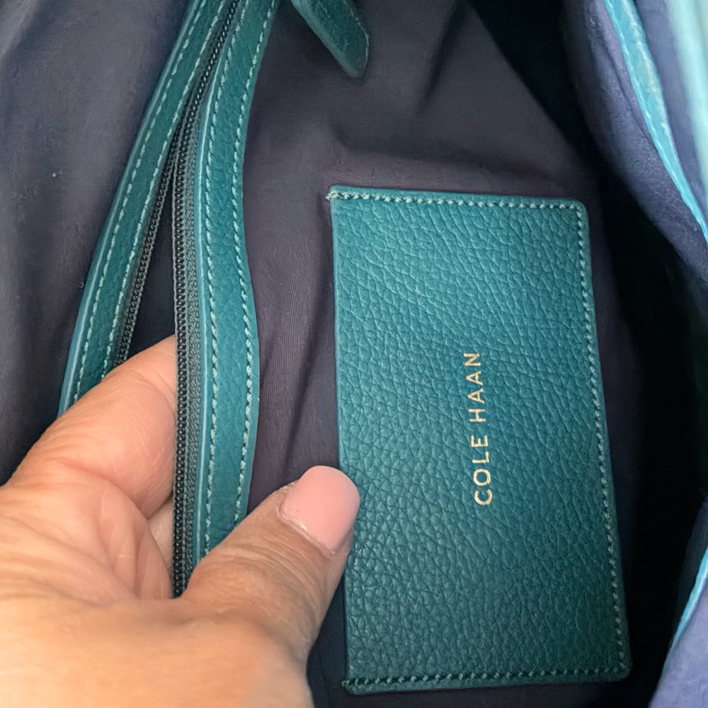 Cole Haan Teal Pebbled Leather Tote Structured Work Bag - Picture 7 of 8
